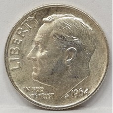 UNITED STATES OF AMERICA 1964P . ONE 1 DIME COIN . LUSTRE . WASHINGTON